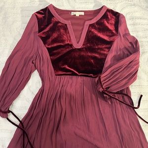 Wine Red Dress with velvet detailing